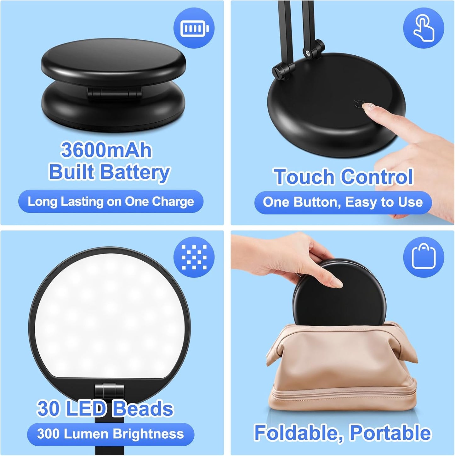 Desk Lamps for Home Office Rechargeable 3600mAh, Foldable+Portable Cordless Desk Light Small Table Lamp,Dimmable+9