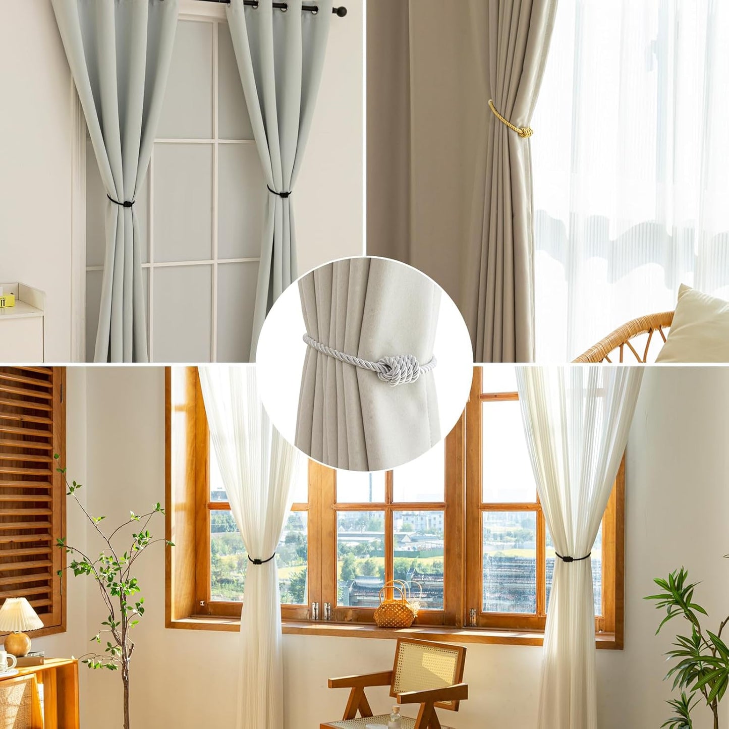 Curtain Tiebacks Magnetic Decorative Rope Tie Backs Holdbacks Contoeey | 8 Pack White Modern Elegant Window Treatment