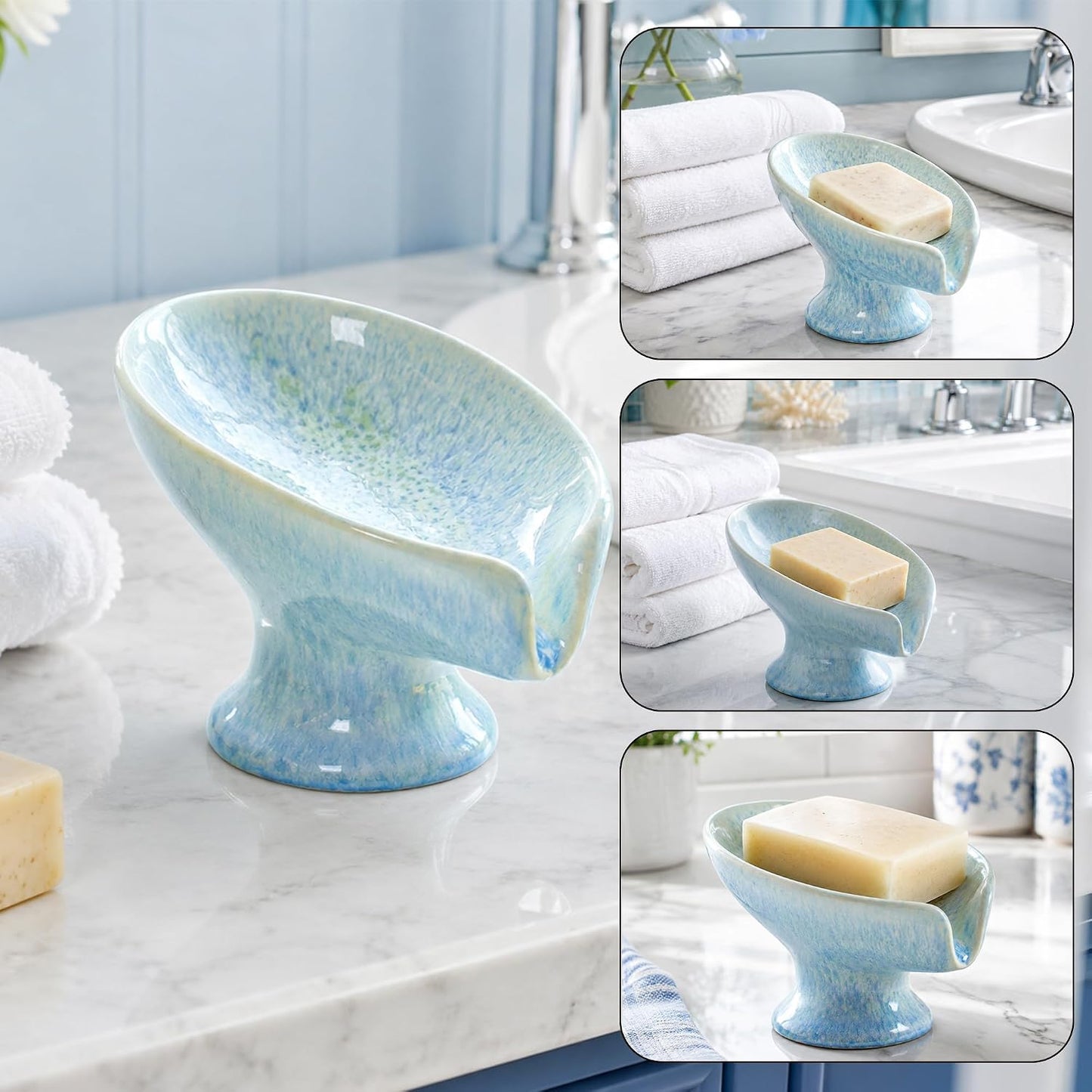 Glacier Leaf Self Draining Bar Soap Holder / Blue