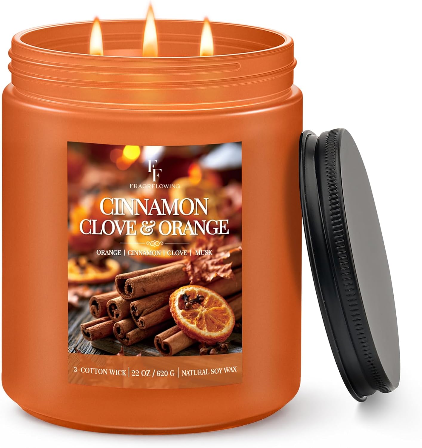 FF FRAGRFLOWING Large Fall Candle for Home Scented, Soy Wax, 22 oz