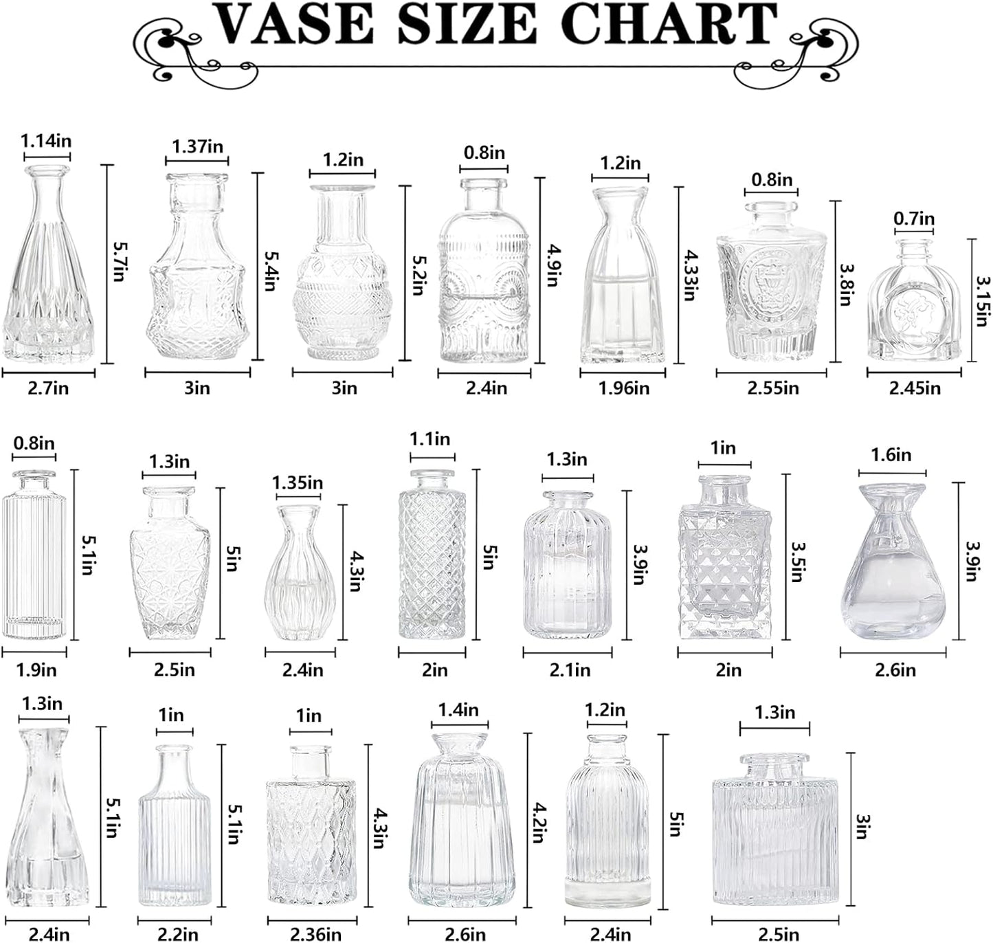 Glass Bud Vases / 20 Transparent Colors / Set of 20