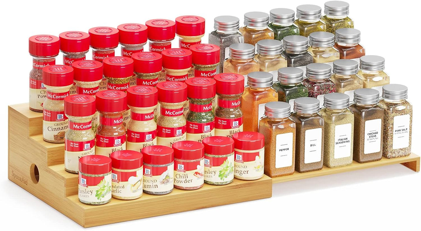 SpaceAid 4 Tier Bamboo Spice Rack Organizer for Cabinet, Kitchen Pantry Spices Storage Rack for Cabinets Organization