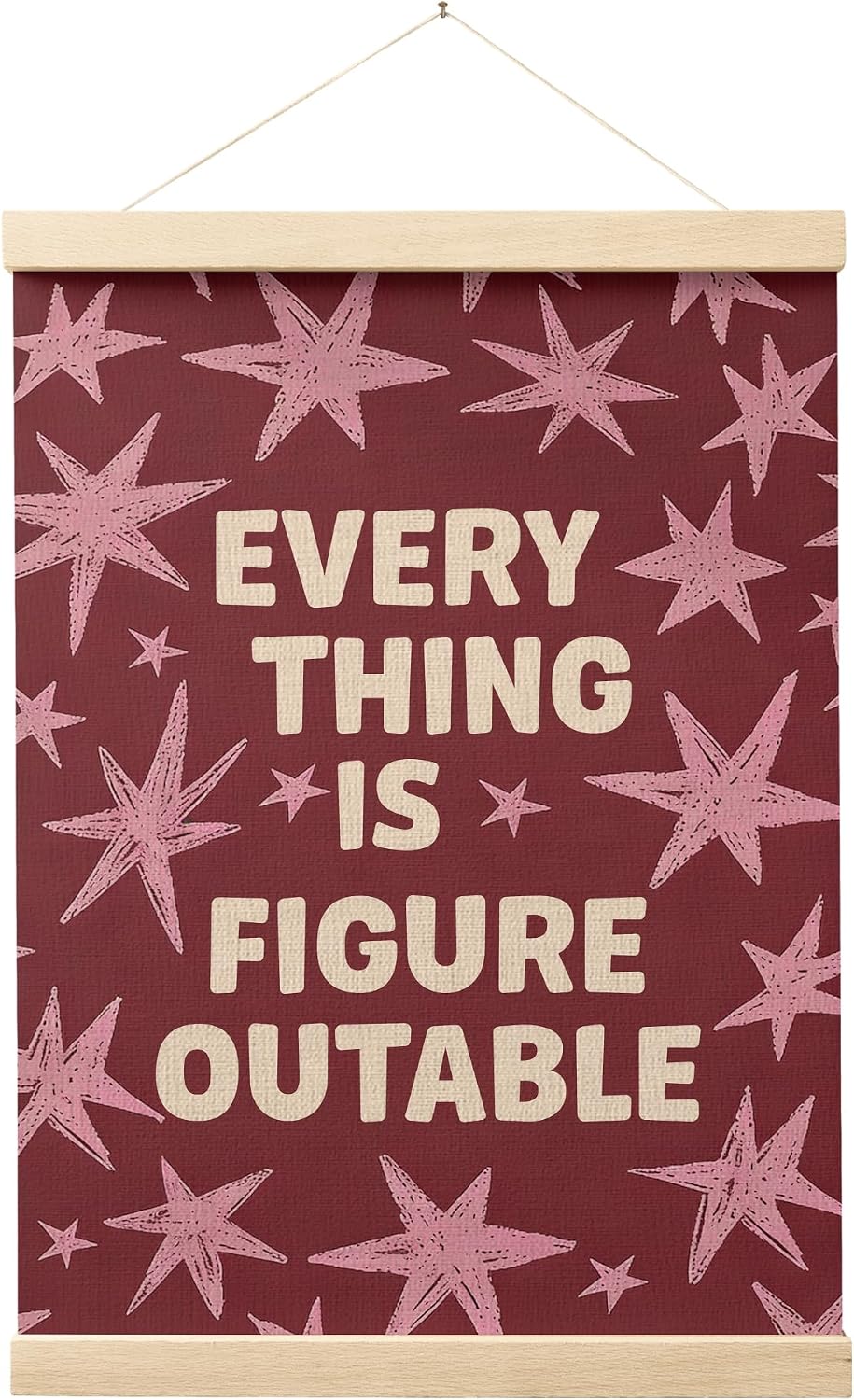 FGFK Everything Is Figureoutable Inspirational Wall Art Poster Hanger Frame, Retro Red and Pink Star Positive