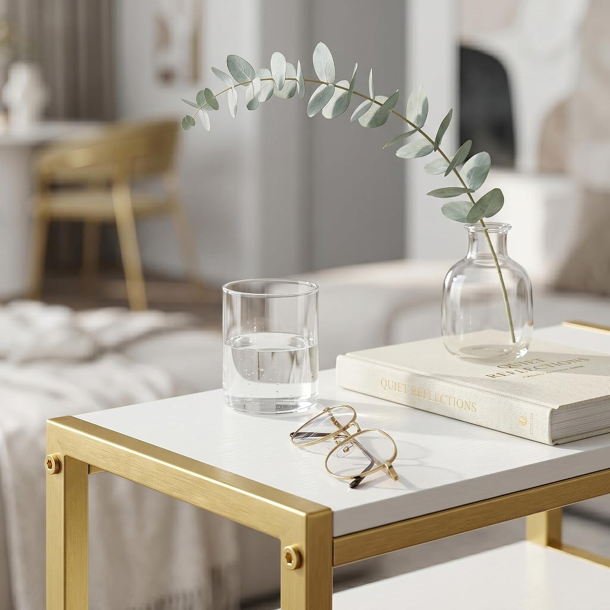 Narrow End Table for Small Spaces - Slim Side Table with Magazine Holder,2 in 1 Design Narrow Coffee Table Living