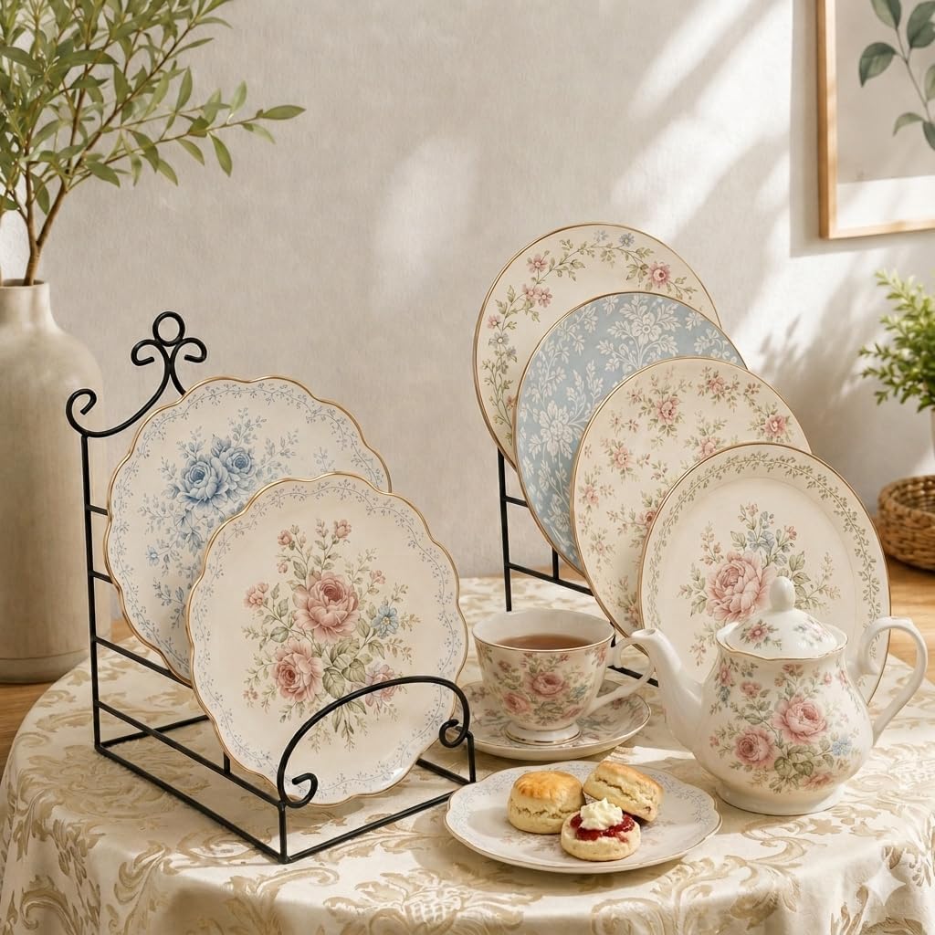 4-Tier Metal Scrollwork Dish Rack Plate Rack Display Stand Holder Cabinet / 4 Tier / Set of 2