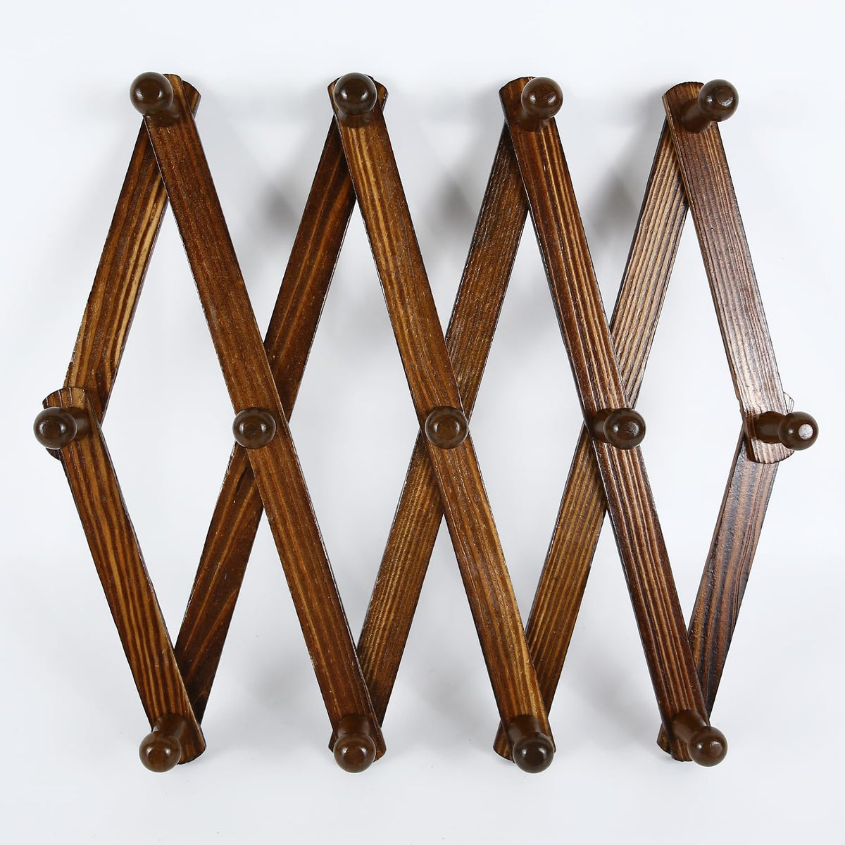AMAPON Accordion Wall Hanger Expandable Coat Hat Rack 13Peg (Walnut) 2 Pack | Hang Hats Jackets Coffee Mug Purses