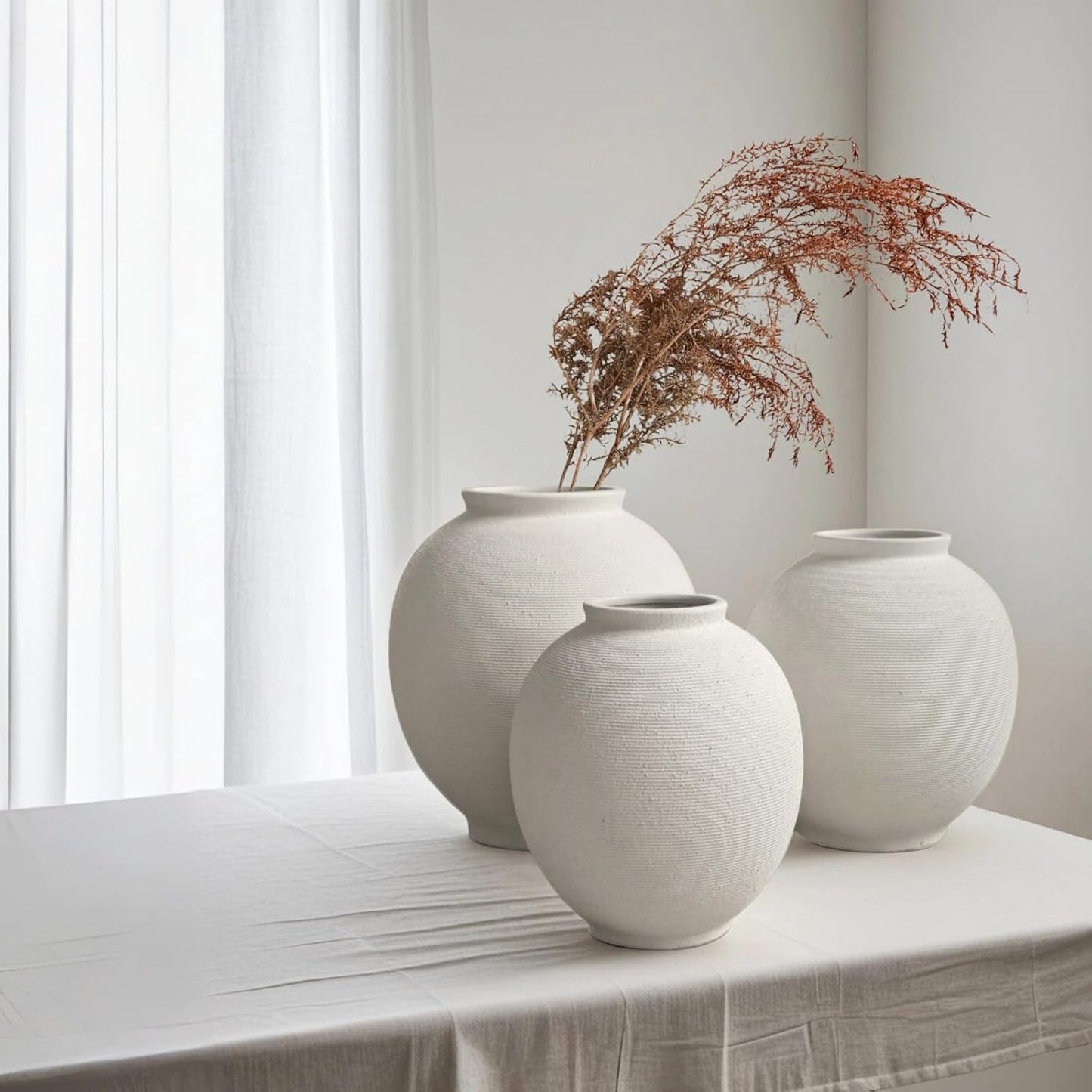 White Ceramic Vase / 9.8"-oval / White-9.8