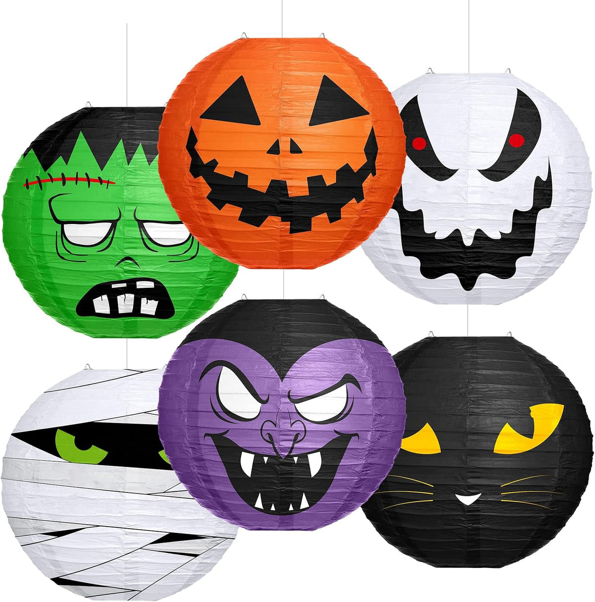 VIHOSE 12 Pcs Halloween Hanging Decorations Paper Lanterns, Jack-o-Bat Lanterns with Tassels Halloween Lantern Decorative for Indoor Outdoor Party Trick-or-Treat Event Supplies