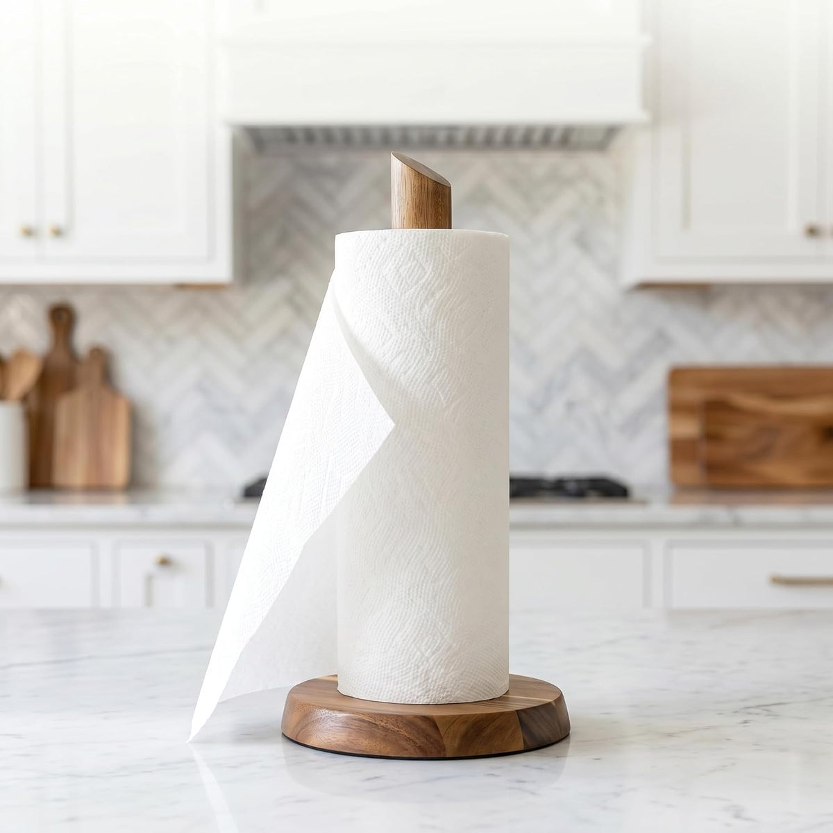 Acacia Wood Paper Towel Holder with Weighted Base | Fits Standard & Mega Rolls