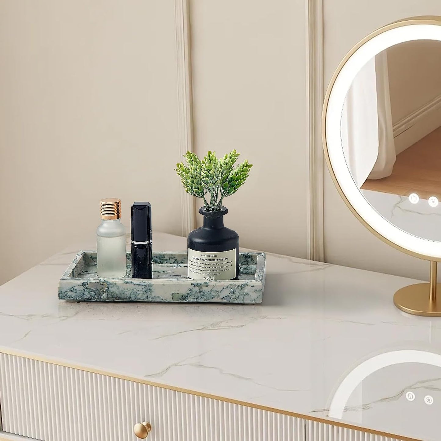 Stone Organizer / Natural Small Marble Vanity Tray / Cyan-green / 7.9 x 4.3 x 0.8