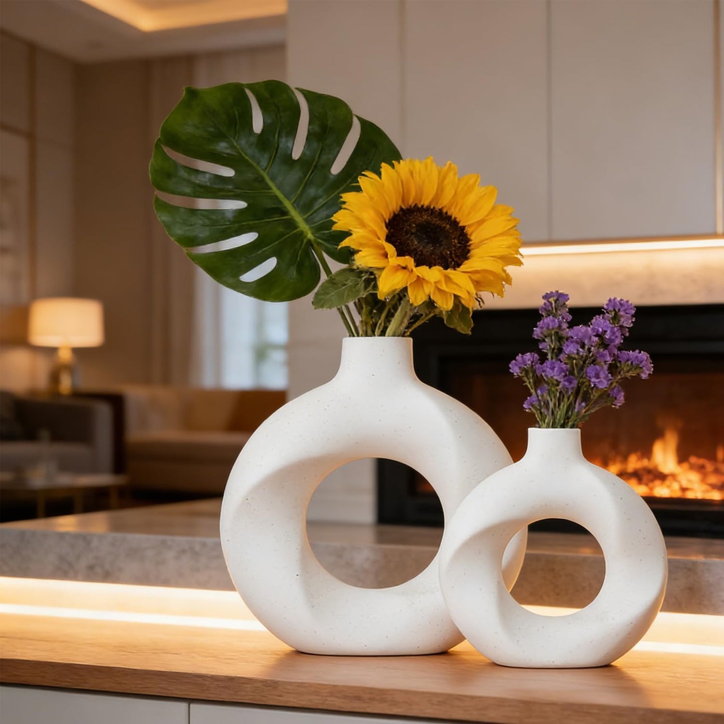 Donut Ceramic Vase / White / Set of 2