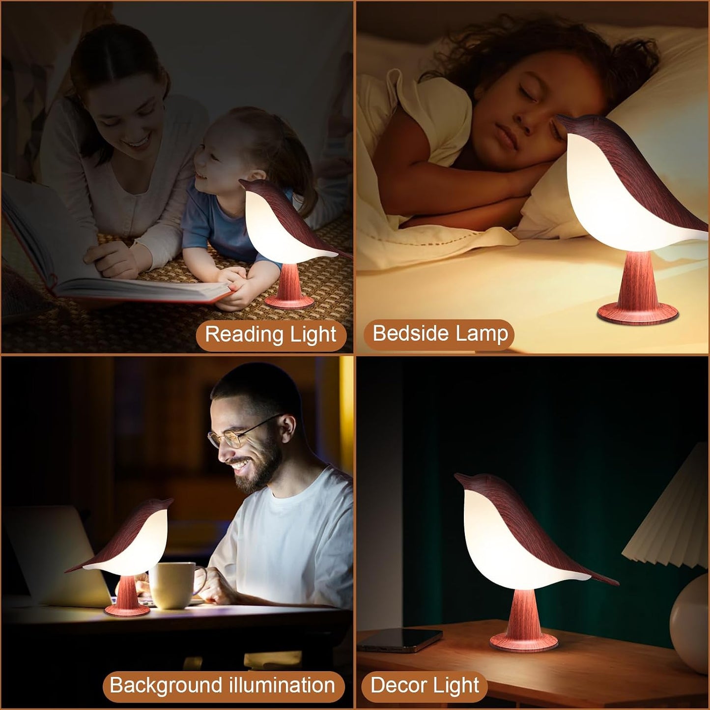 VoMii Bird Desk Lamp Set of 2, Small Table Lamp Cordless Touch Dimmable Night Light with 3 Color Temperature