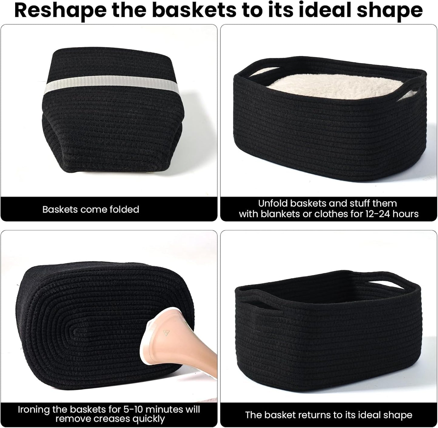 Small Woven Cotton Rope Basket for Storage / 13 x 8.5 x 5.1 / Black