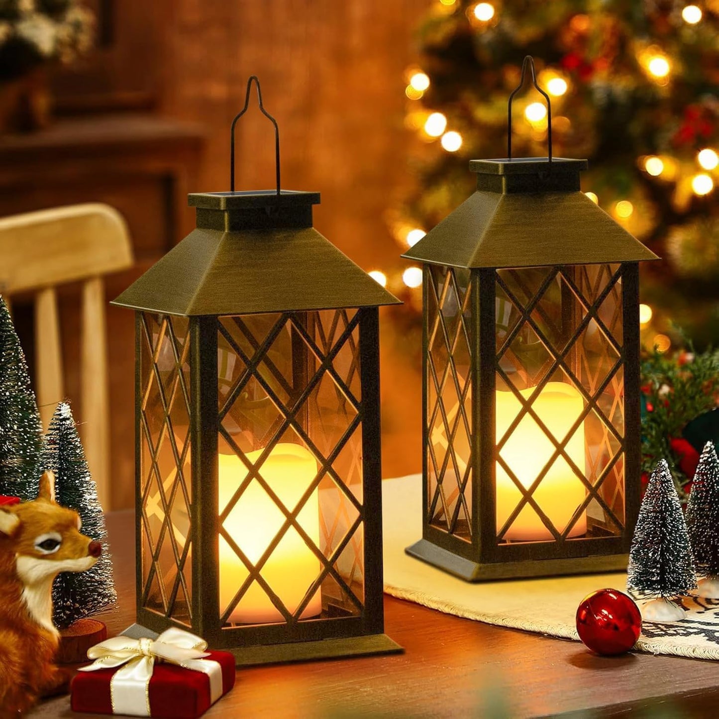 14" Solar Lanterns Outdoor Waterproof Garden Lanterns Flameless Candle Mission Lights for Table,Outdoor,Party Mothers