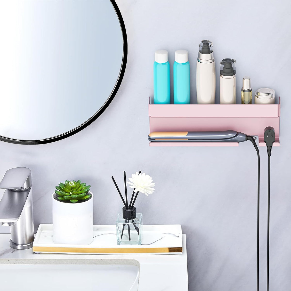 Storage Hair Dryer Holder for Curling Iron Accessories, Hair Tool Organizer Wall Mount, Curling Iron Holder, Bathroom