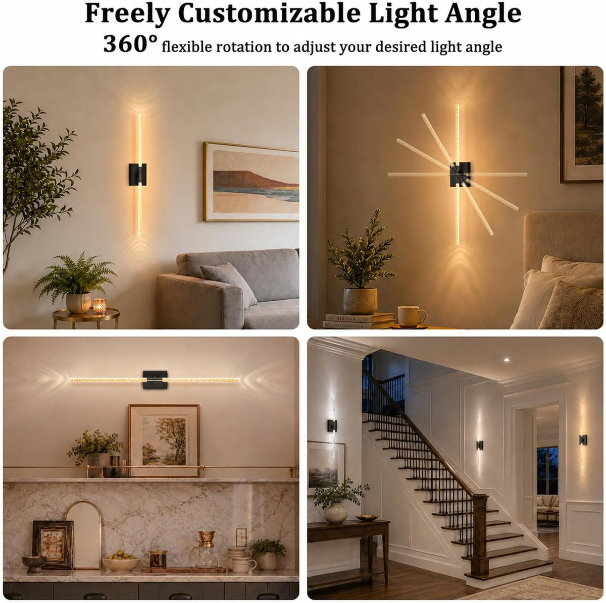 Battery Operated Wall Sconces Set of 2, 10000mAh, Black Bubble | wireless crystal wall lights rechargeable with Remote