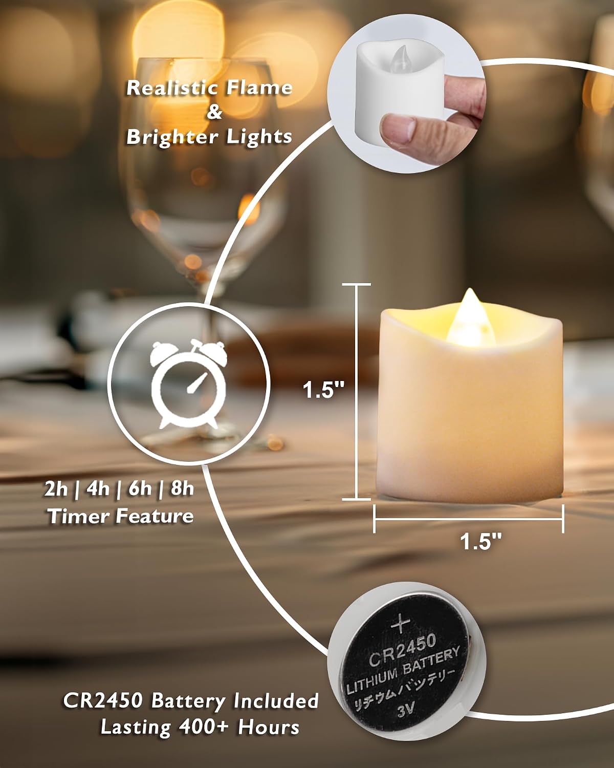 Homemory White Flameless LED Votive Tealight Candles & Timer Remote, 24Pack | Battery operated, 400+ hour runtime