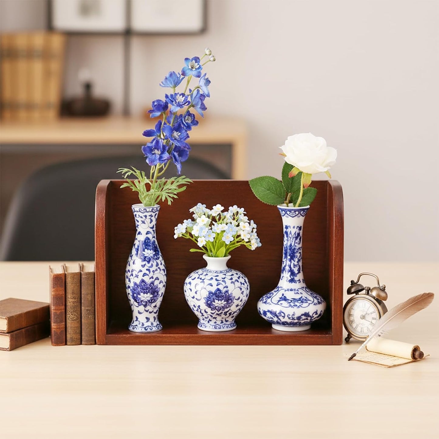 Chinese Ceramic Vase Set / Light Blue / Set of 3