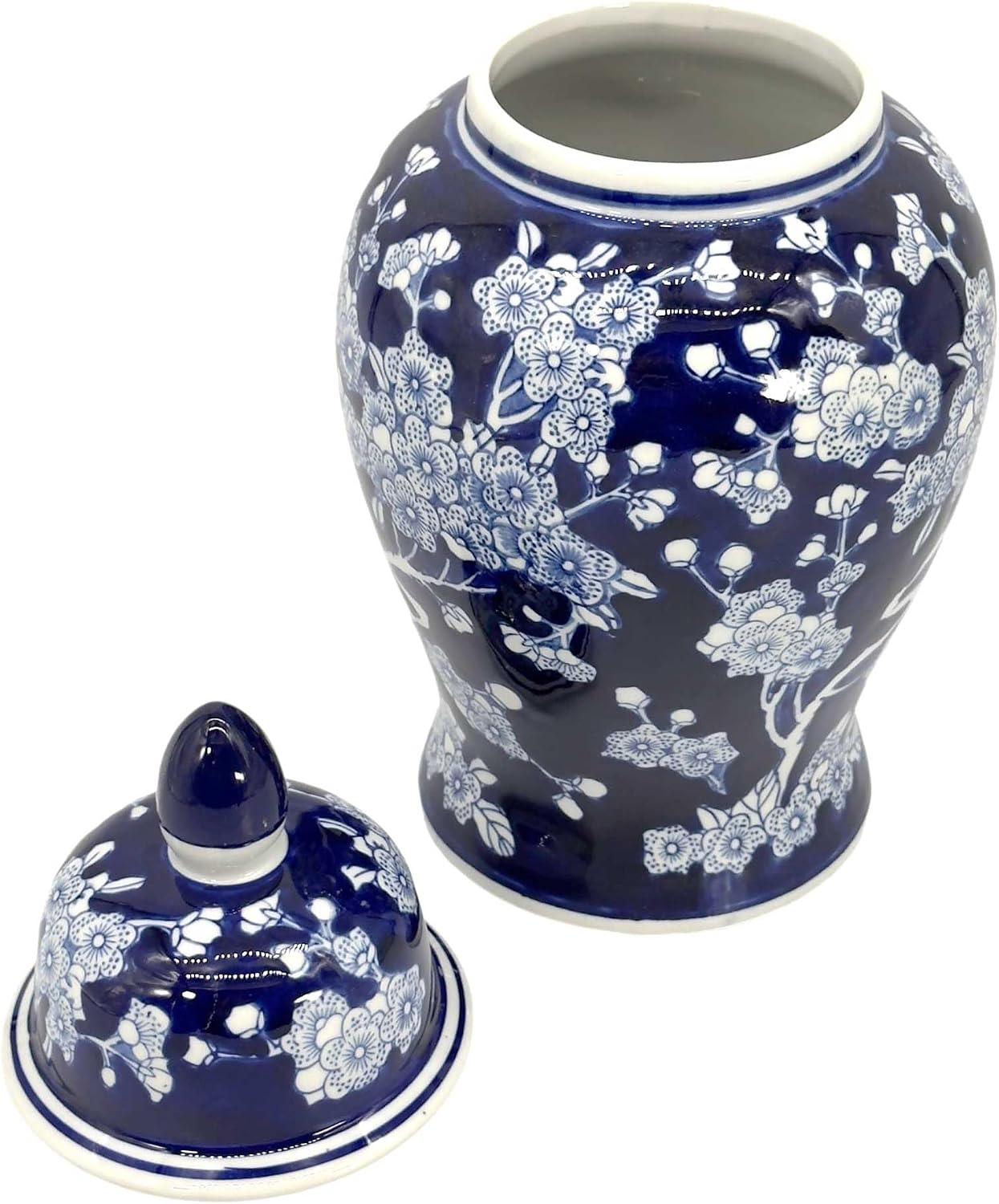 14" Dark Blue & White Cherry Blossom Floral Ceramic Porcelain / 14" Dark Blue & White Ginger Jar