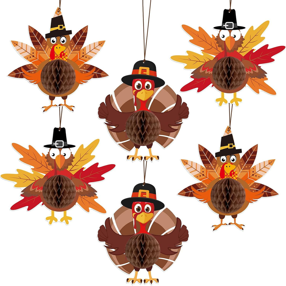 Thanksgiving Turkey Honeycomb Hanging Decorations, 6Pcs