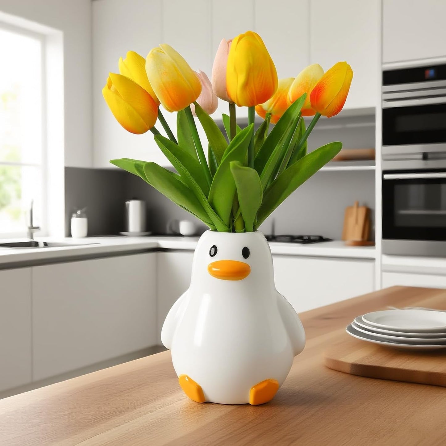 Unique Duck Vase / Fat Duck Vase / White