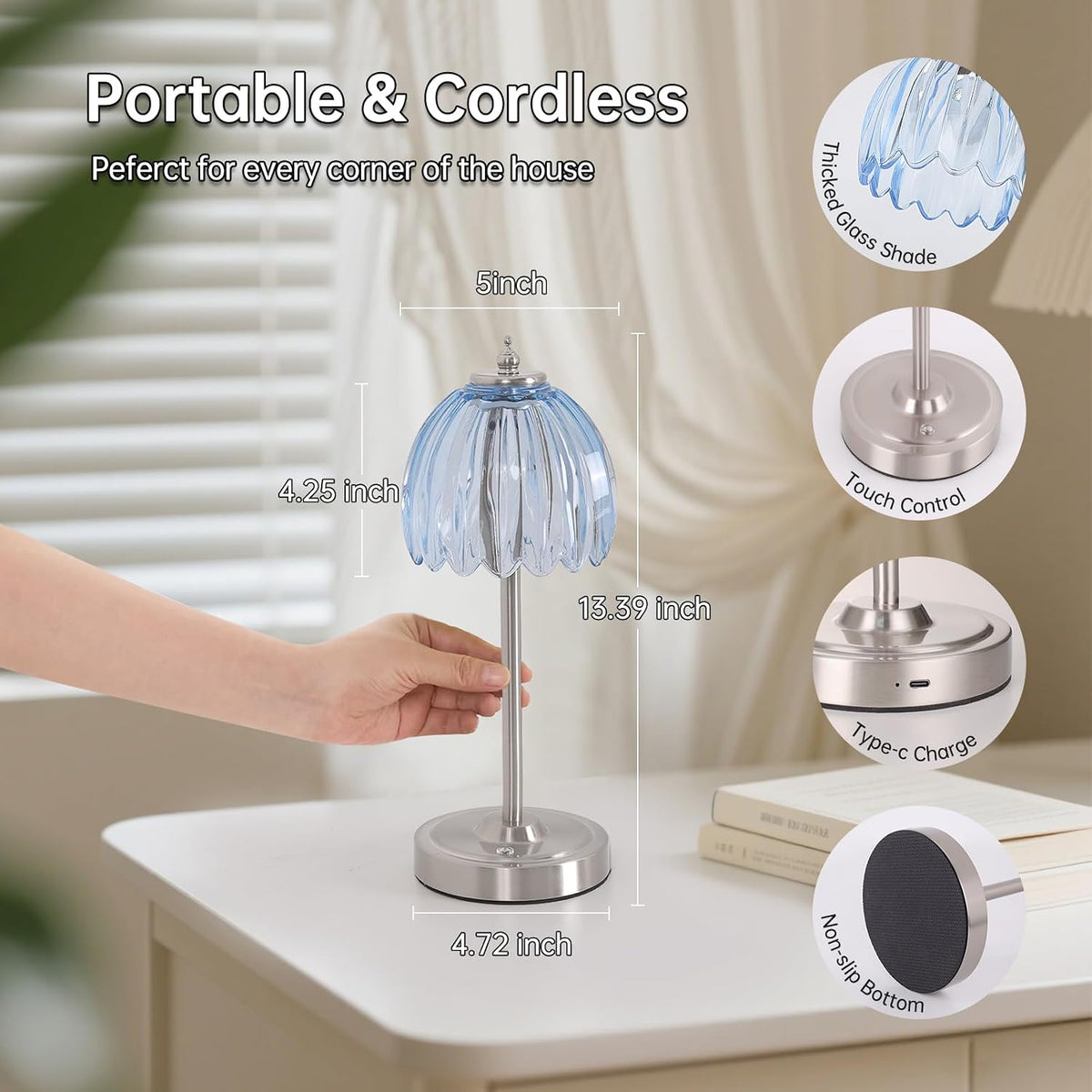 Shenmoyl Rechargeable Table Lamp with 5200mAh Battery & Touch Control - 3 Adjustable Color Temperatures, Cordless