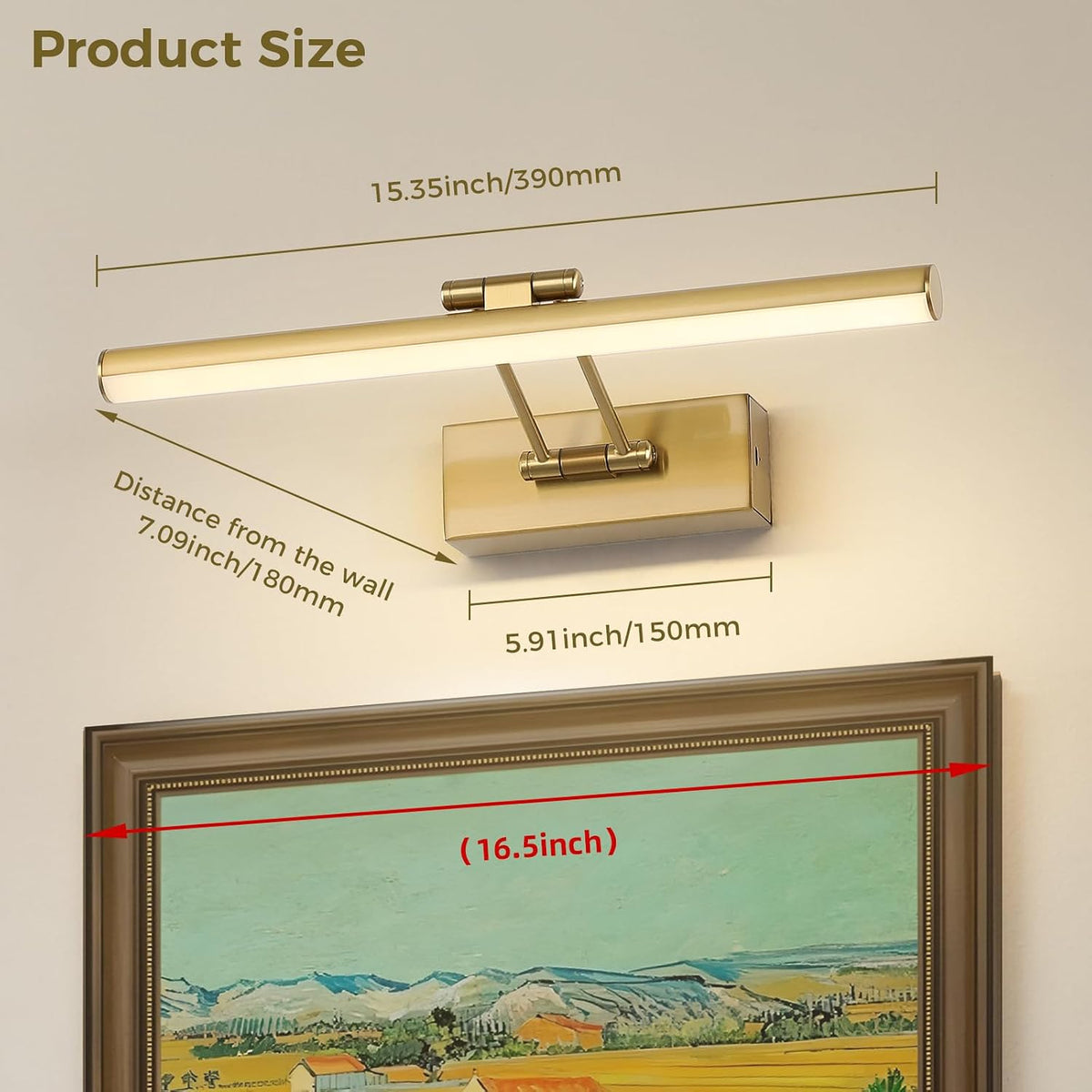 JUSHENG Picture Lights for Wall Battery Operated, Brass 3CCT Dimmable Gallery Light with Detachable Battery and Timer