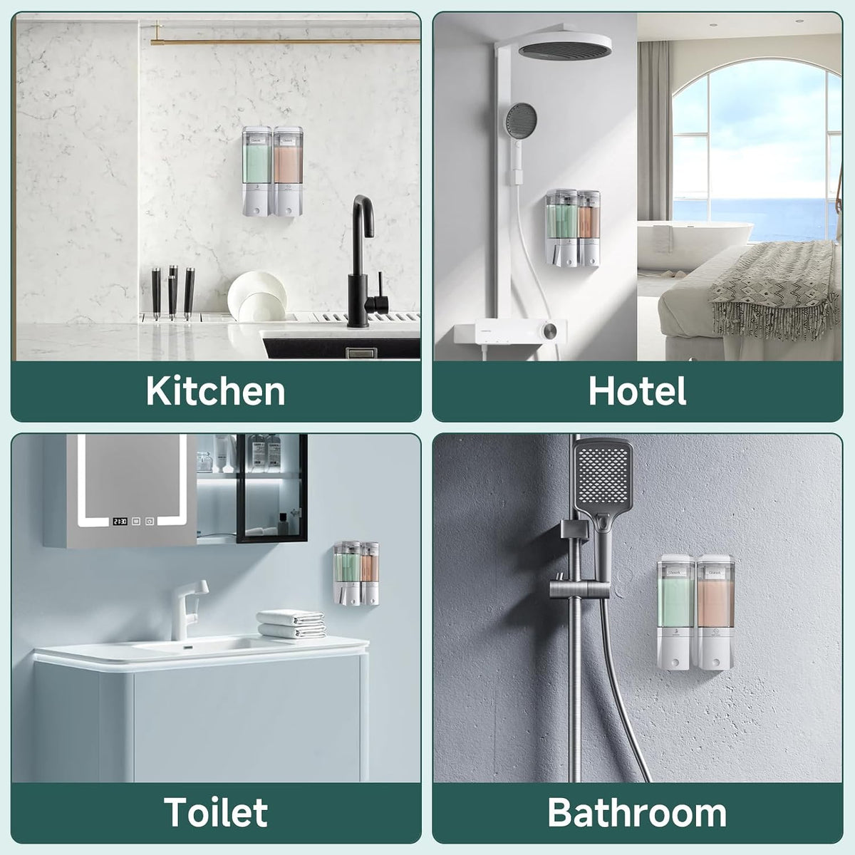 Shampoo and Conditioner Dispenser 2 Chamber No Drill Shower Soap Dispenser Wall Mounted Shampoo Conditioner Body Wash