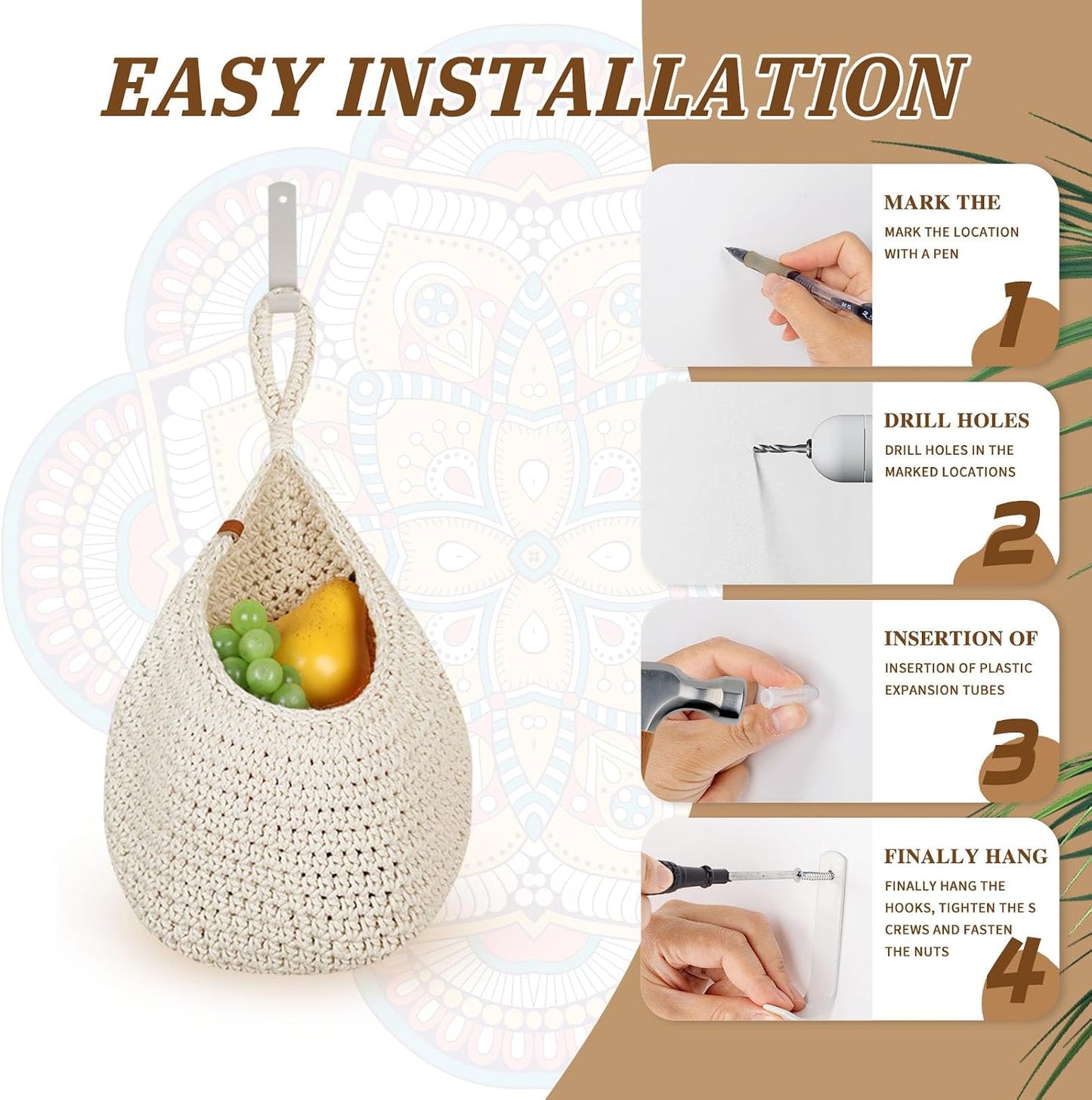 Boho Wall Hanging Basket / White / Set of 6