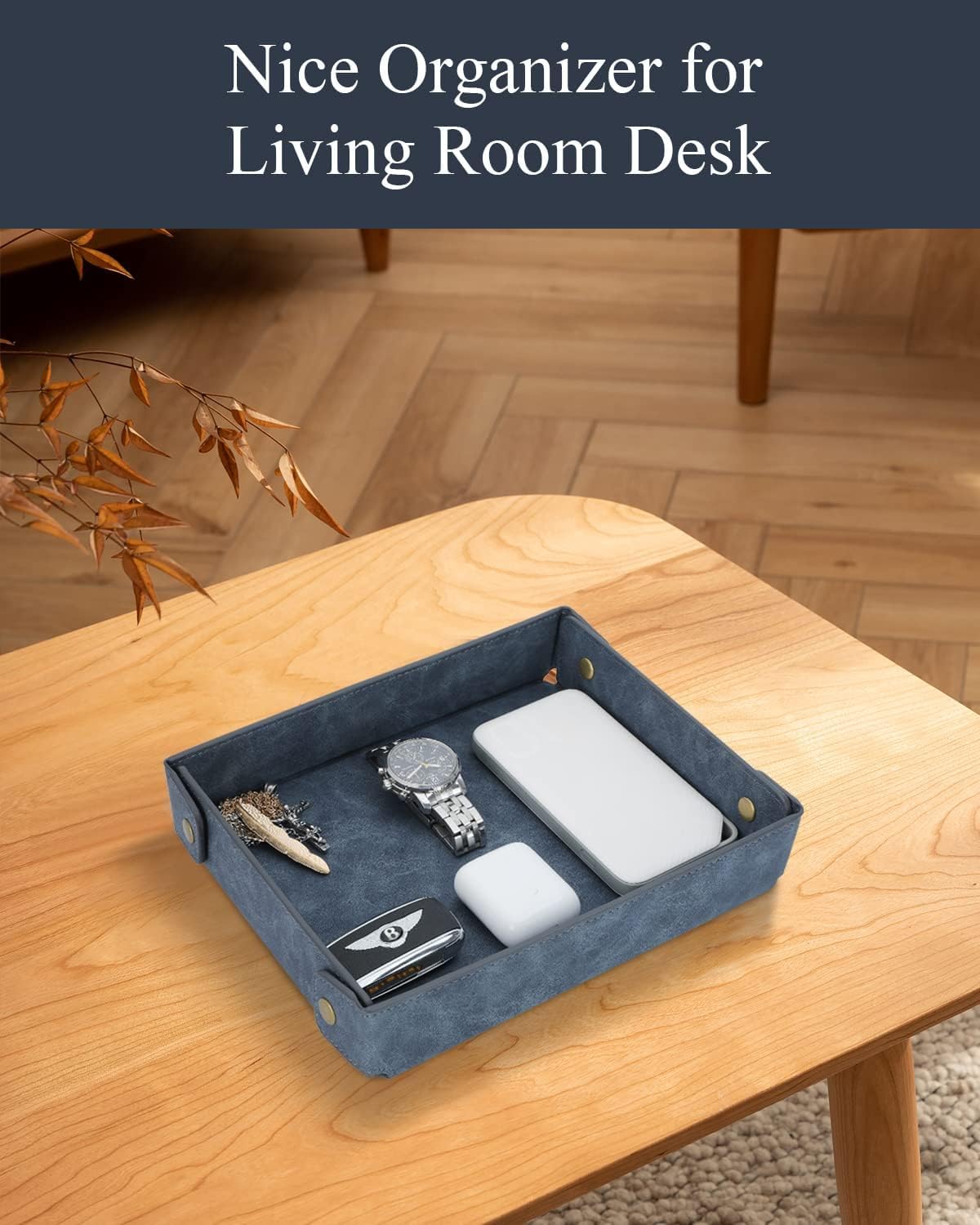 Faux Leather Valet Tray Organizer for Men / Gray-blue / Rectangle