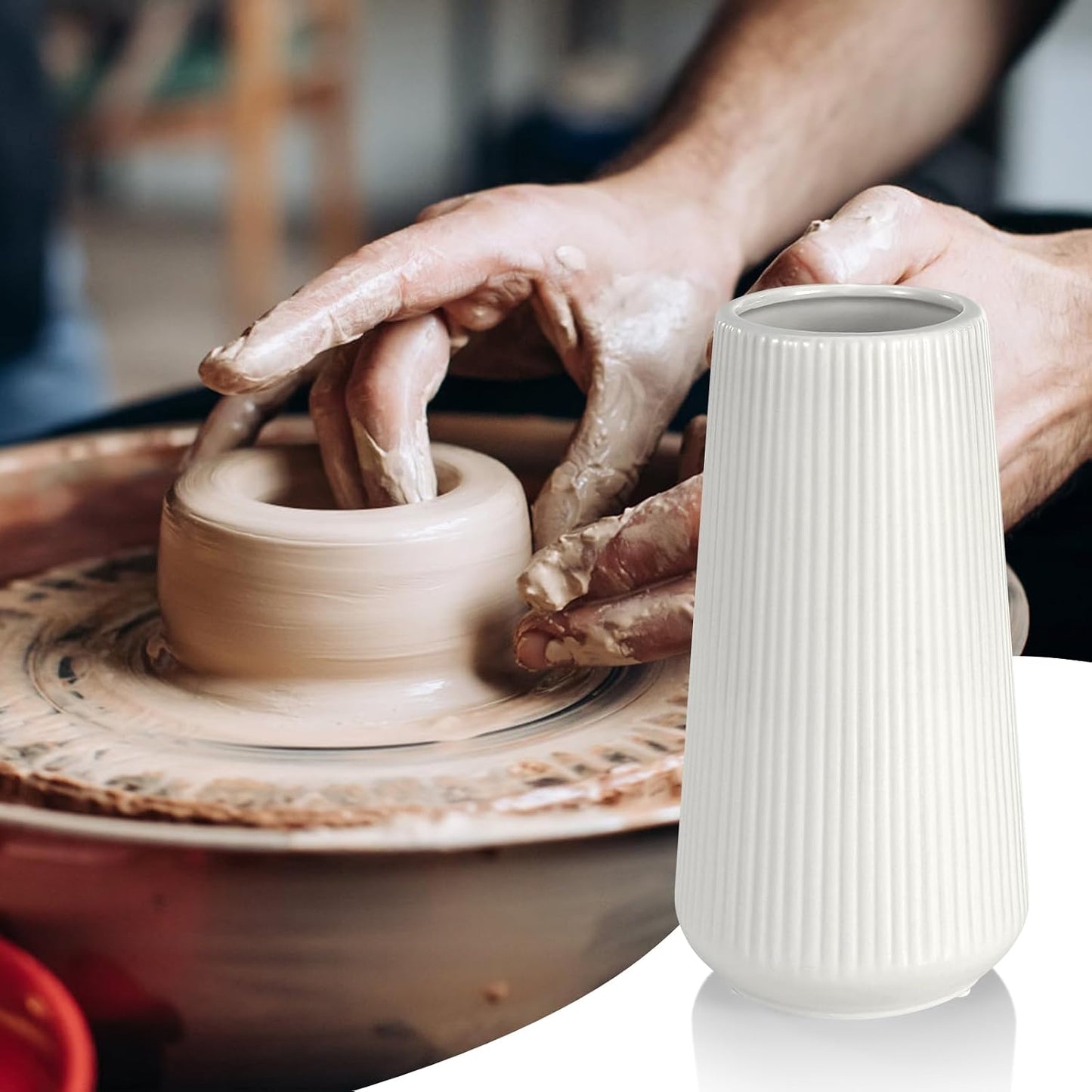 White Ceramic Vase for Flowers / XL White