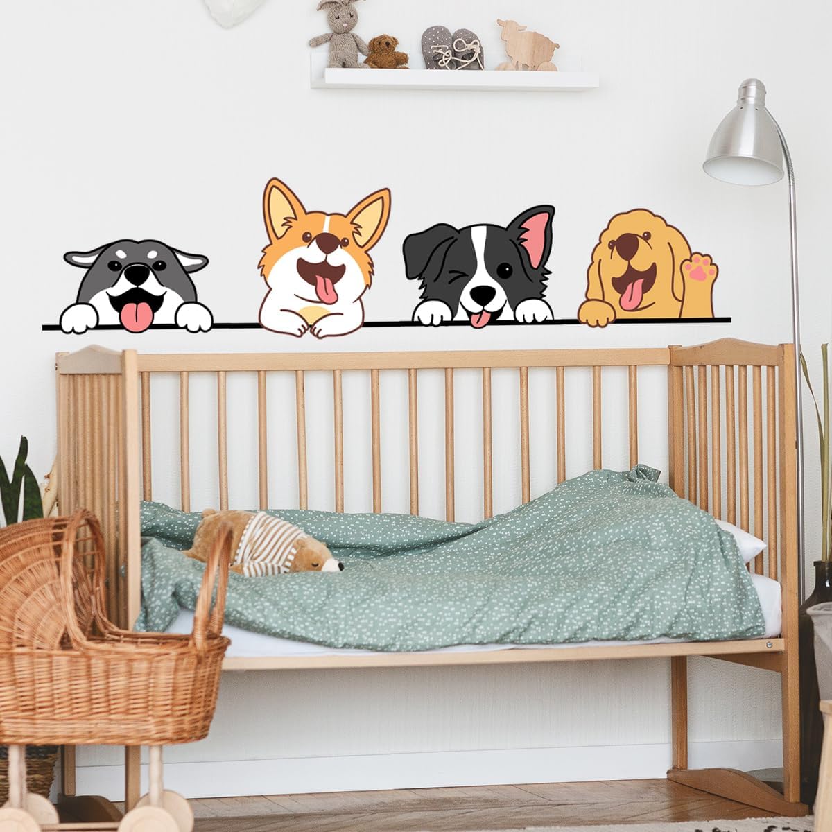 Reusable PVC Decals / 5 Multicolor Cartoon Smiling Puppies Dog Wall Stickers