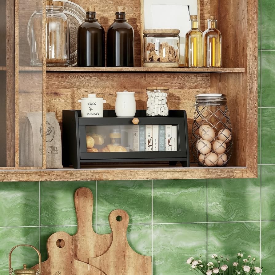 BAMBANG Bread Box for Kitchen Countertop, Bamboo Bread Box for Homemade Bread, Wooden Farmhouse Bread Storage