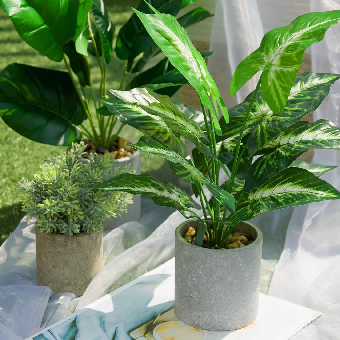 Der Rose 16" Small Fake Plants Artificial Tropical Faux Plants Indoor