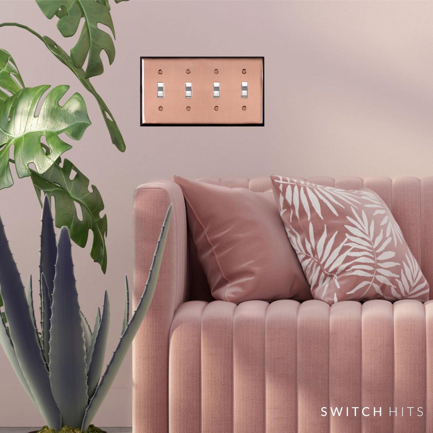 Pink Antique Copper Outlet Wall Plate | 4 Toggle | 8.25" x 4.5" | Hand-Polished Brass Construction | Electrical Switch