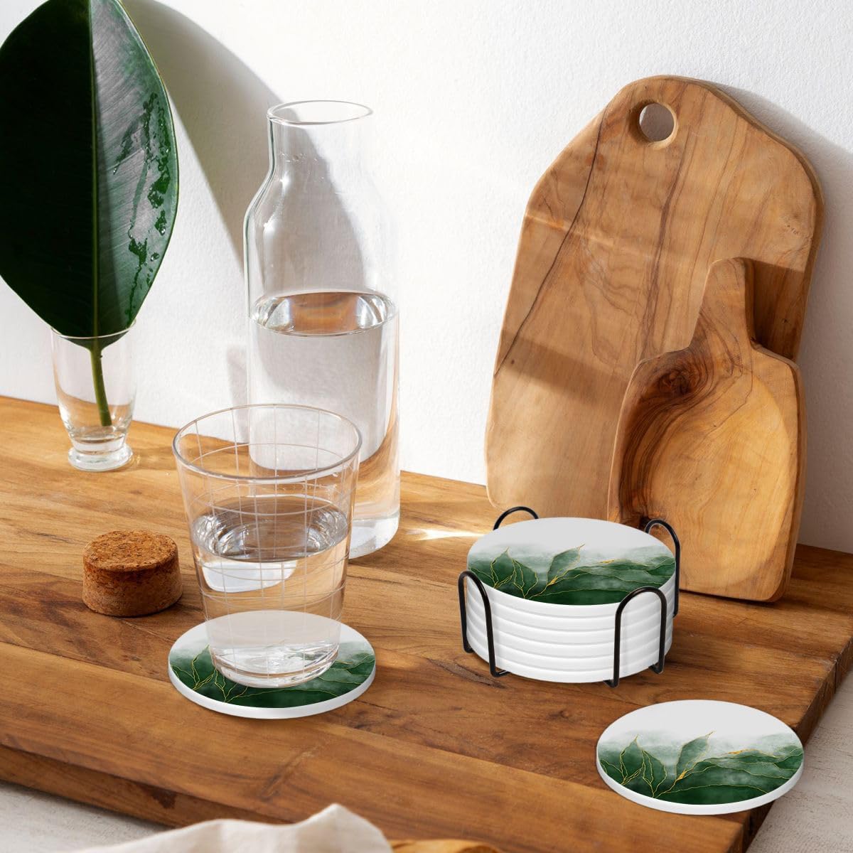 Metal Holder Stand / Green Marble / Round