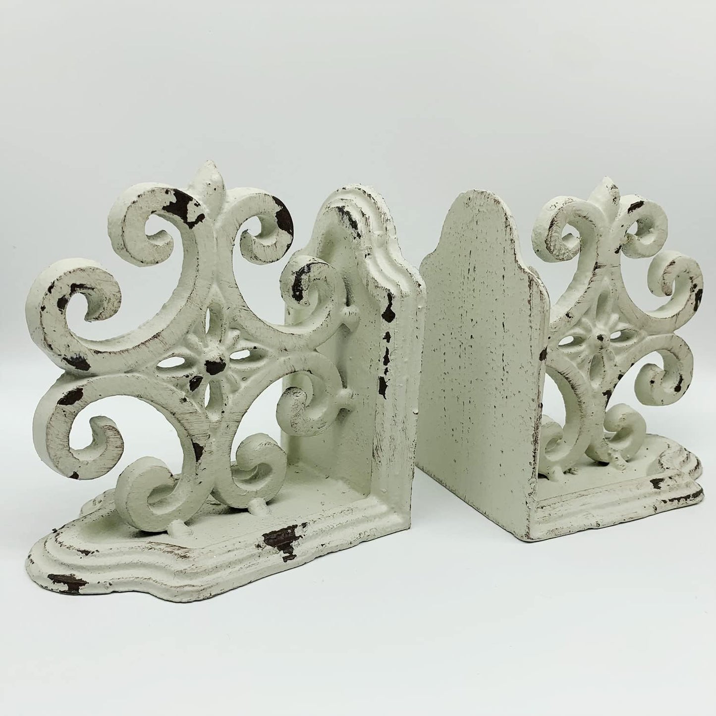 Decorative Bookends / Cast Iron Book Ends / Antique White / Set of 2
