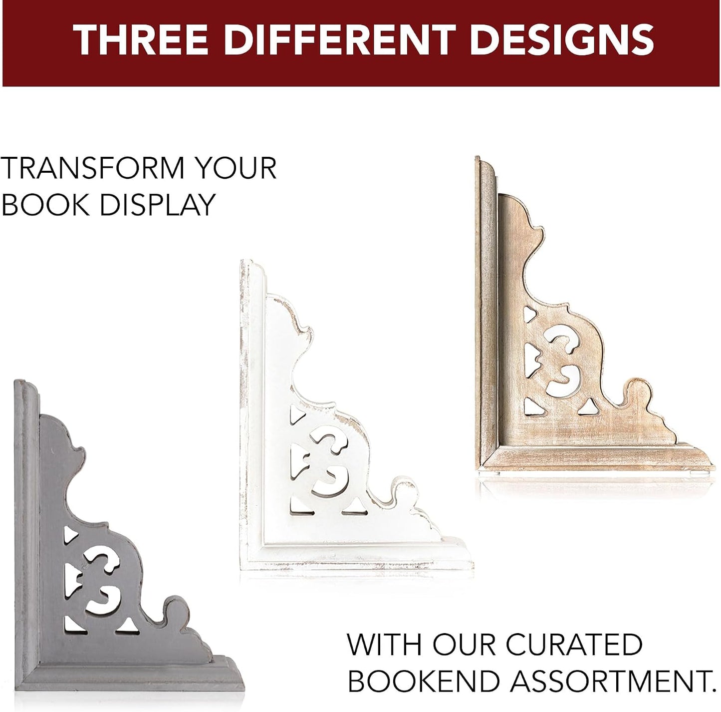 Decorative Heavy Duty Wood Bookends for Books/CDs/Vinyls/Magazines / Dark Grey