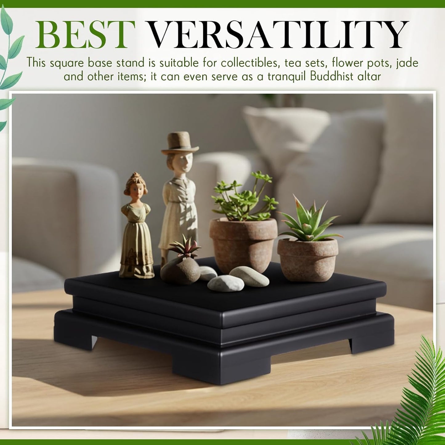 Square Wooden Display Stand Wood Vase Display Base Pedestal Stand / Black / 6.7 x 6.7 x 2 / Set of 2