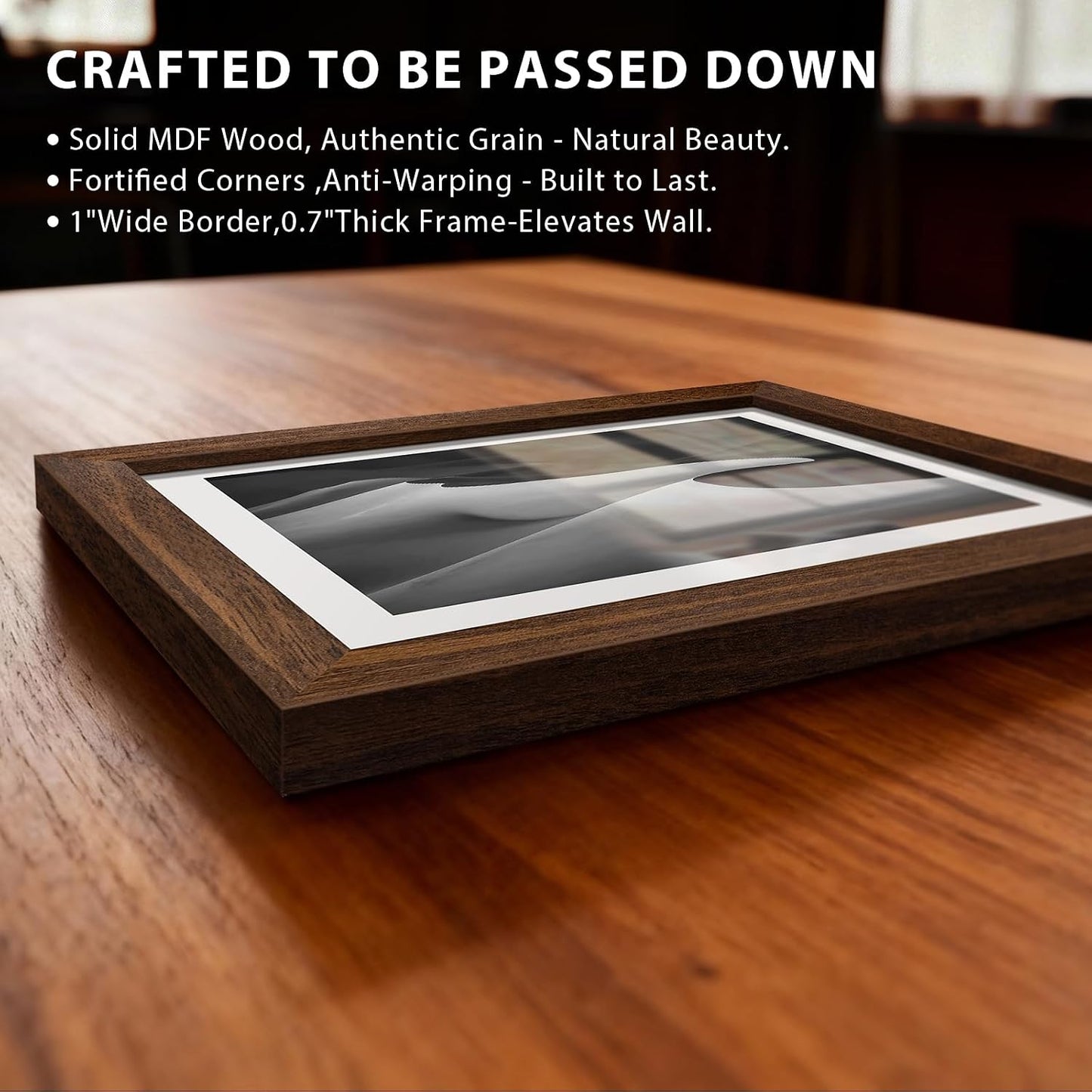 11x17 Picture Frame 4 Pack, Brown Solid Wood, Gallery Wall Hanging | Thick & Wide Border, HD Tempered Glass, Vertical