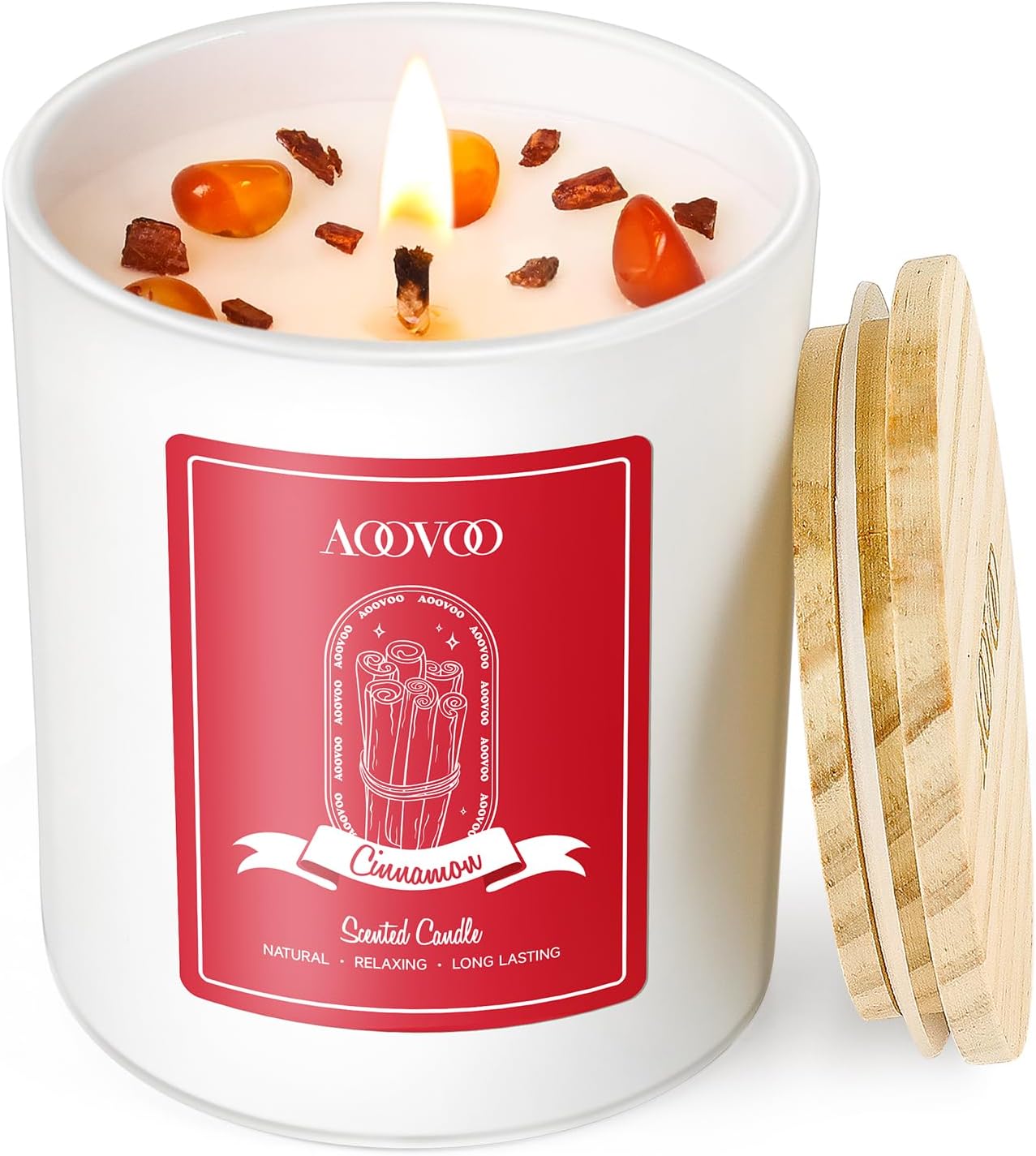 AOOVOO Cinnamon Scented Candles for Women - Aromatherapy Candle with Crystals Inside, 7oz Soy Candles for Home Scented