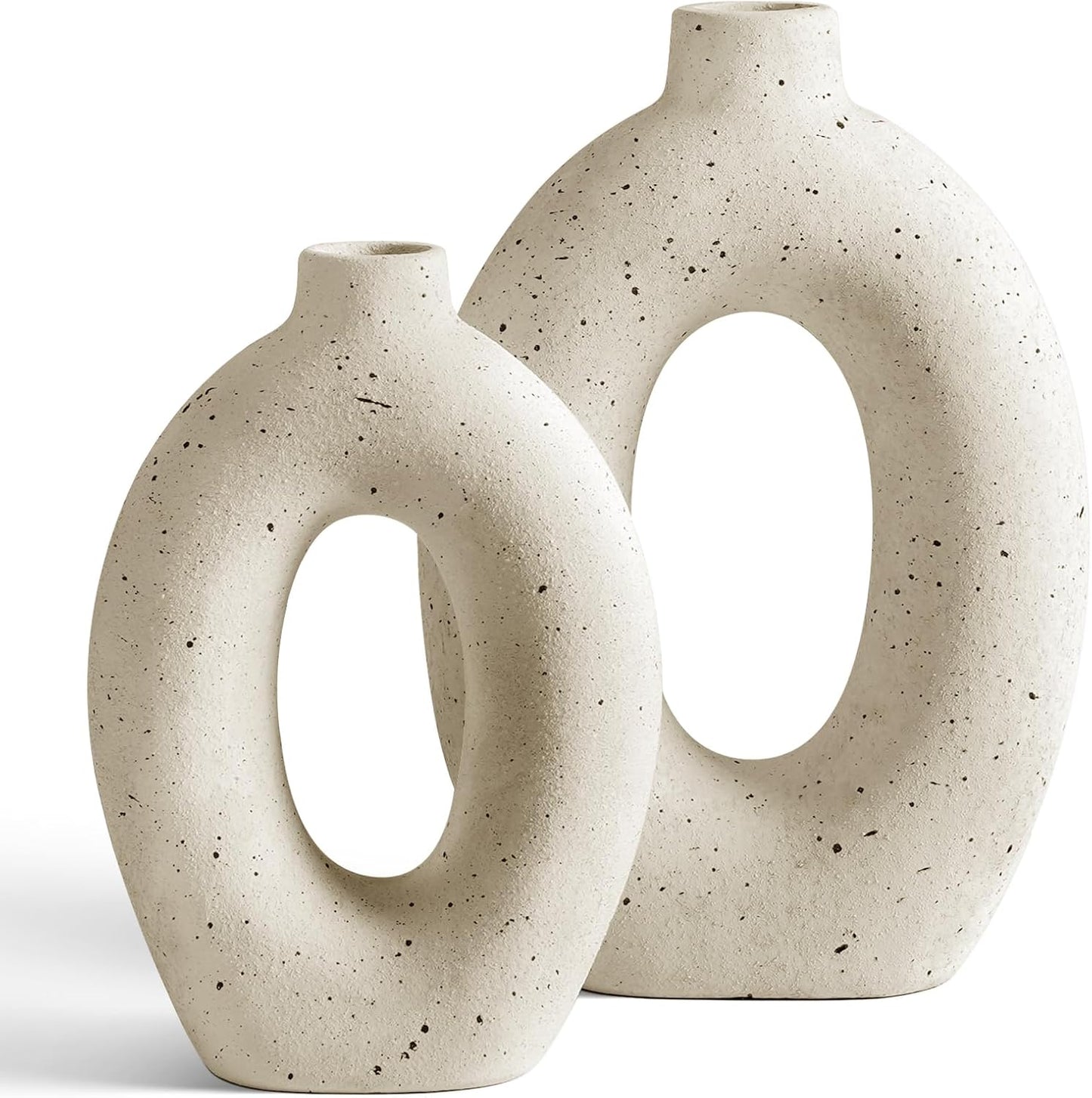 Ceramic Vases / Cream Hollow Donut Flower Vases / Warm Ivory / 10.5" + 8.5 / Set of 2