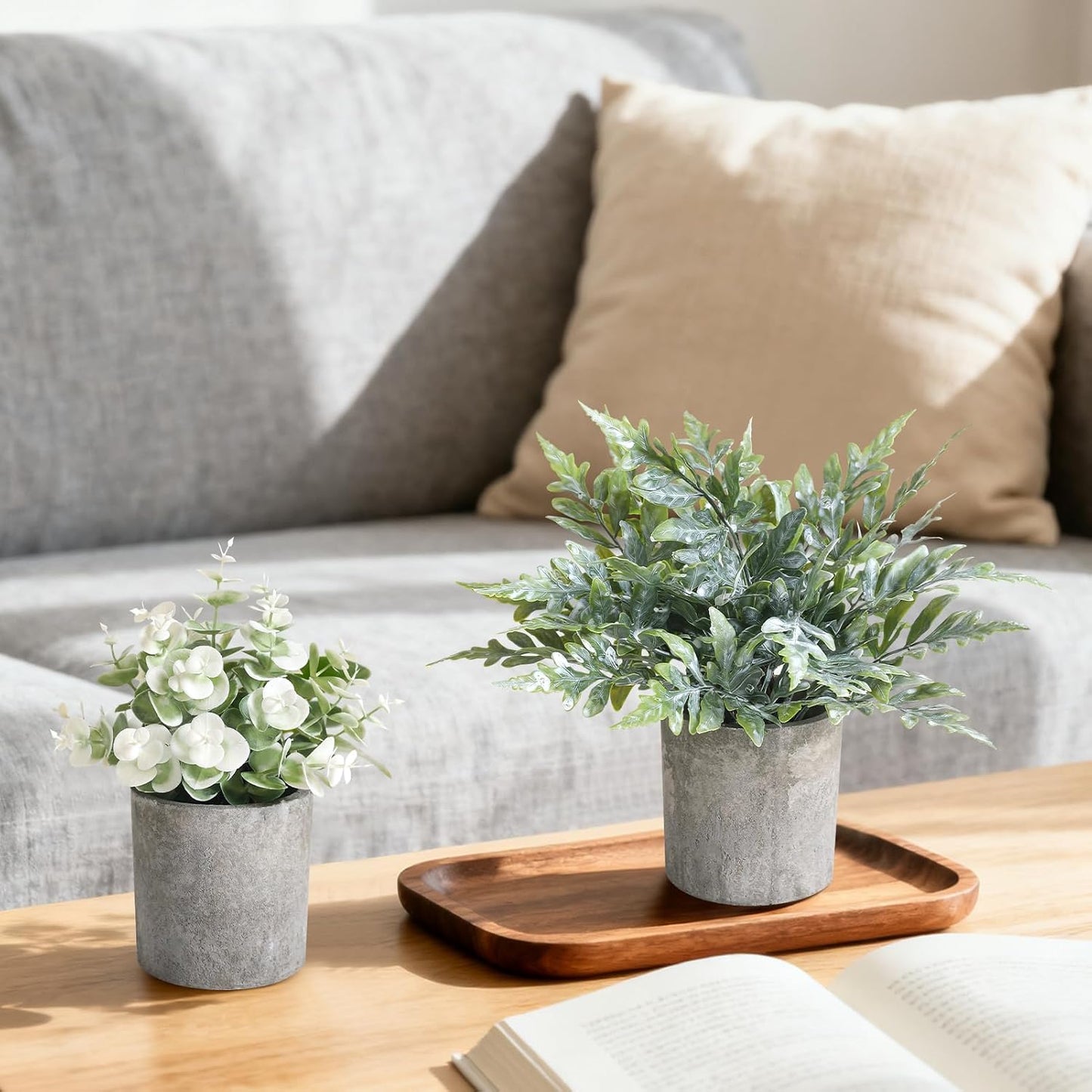 Mini Potted Fake Plants Artificial Plastic Indoor Eucalyptus Plants / Green / Set of 3