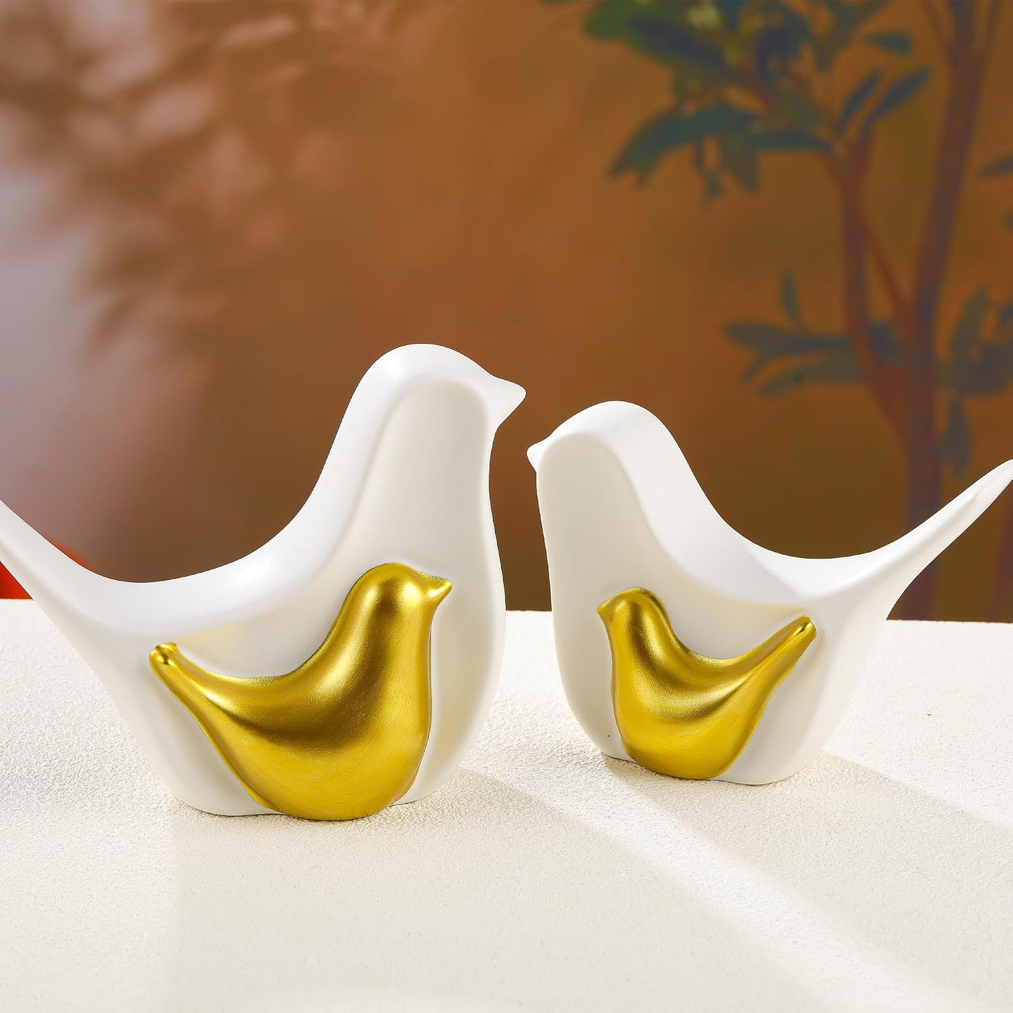 Ceramic Birds Figurines / White / Set of 2