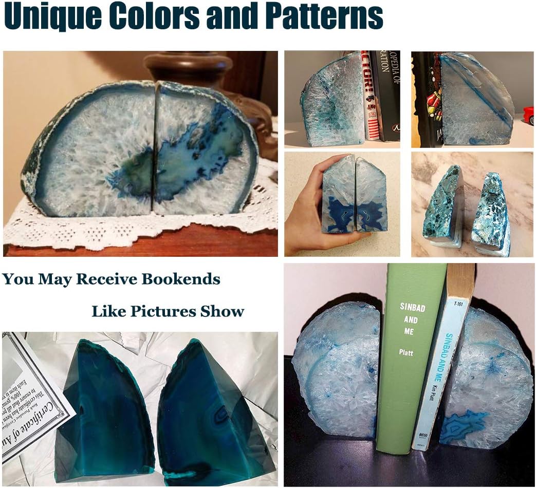 Geode Bookends Heavy Duty Agate Large Stone Bookend Decorative Crystal Quartz / Dyed Teal / 6-8LBS