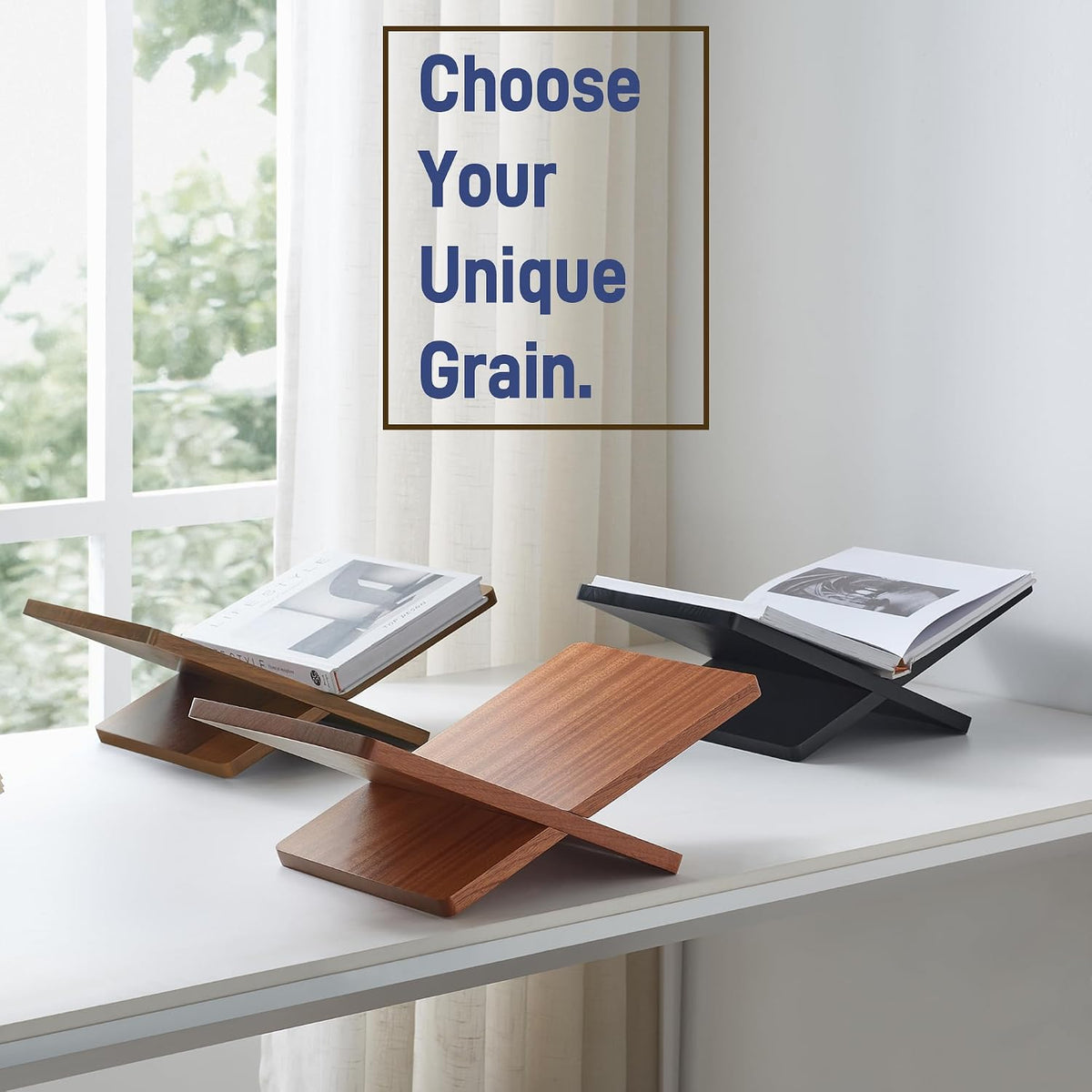 Solid Wooden Book Stand 16" x 9.5" x 6" Extra Large Display Stand | Open Book Holder Stand, Wood Book Display Stand for