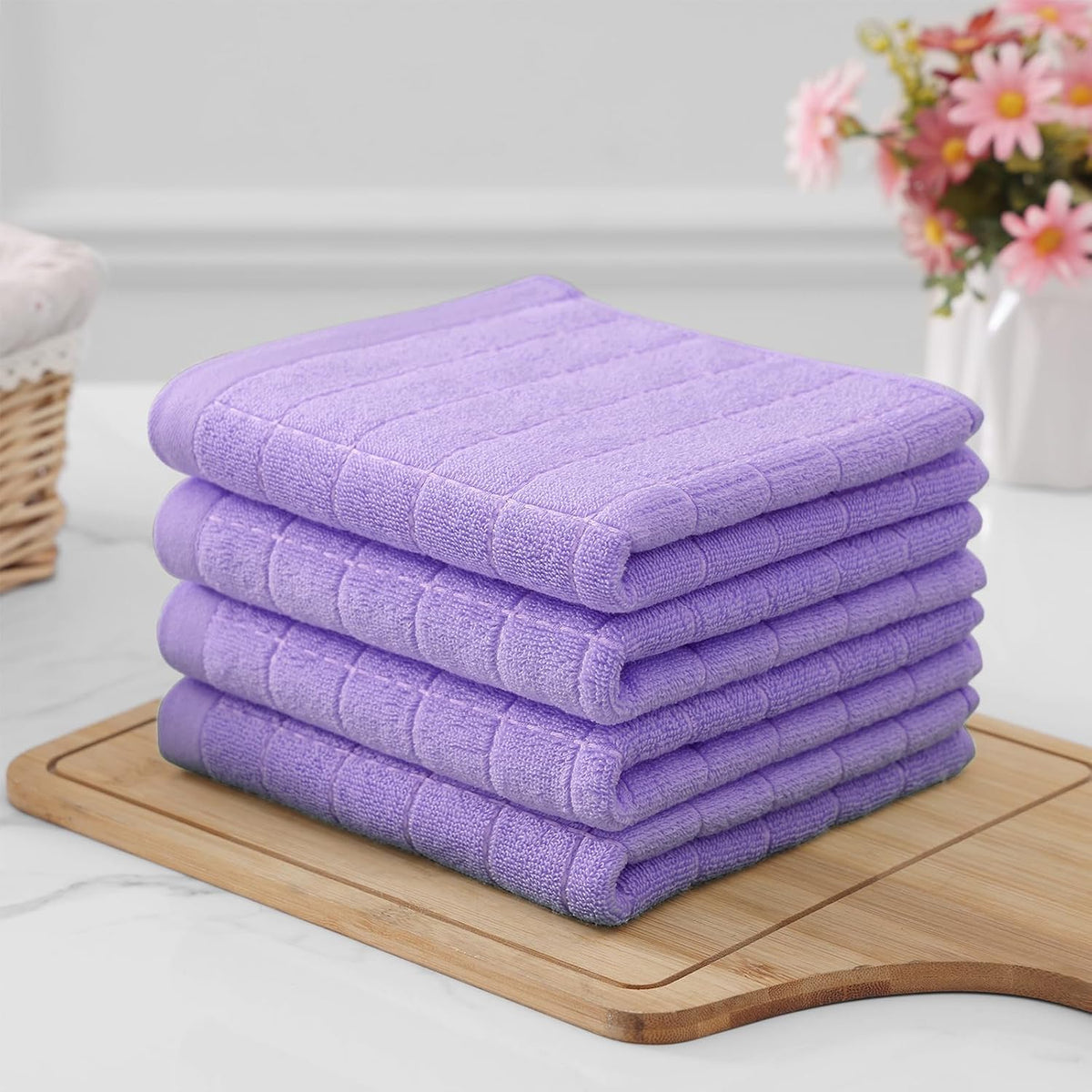Homaxy 100% Cotton Terry Kitchen Towels, 12 Pack, Lavender | Ultra Soft and Absorbent Dish Towels for Kitchen, Suitable