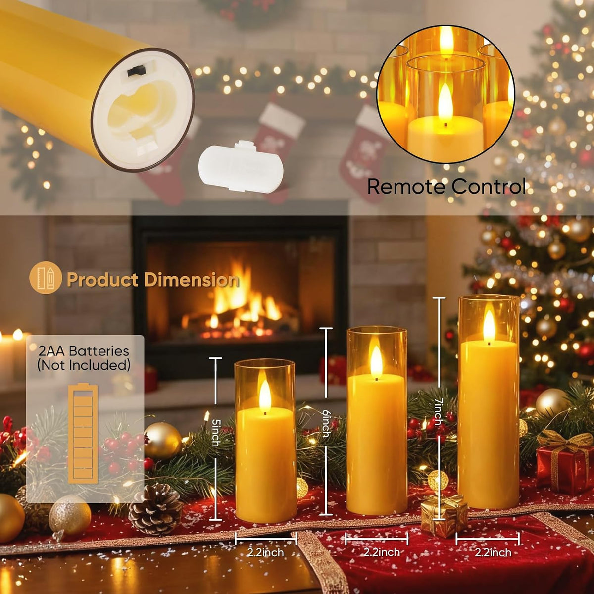 Homemory Amber Flameless LED Pillar Candles, Remote Timer, 9 Pack | Battery operated flickering LED pillar candles