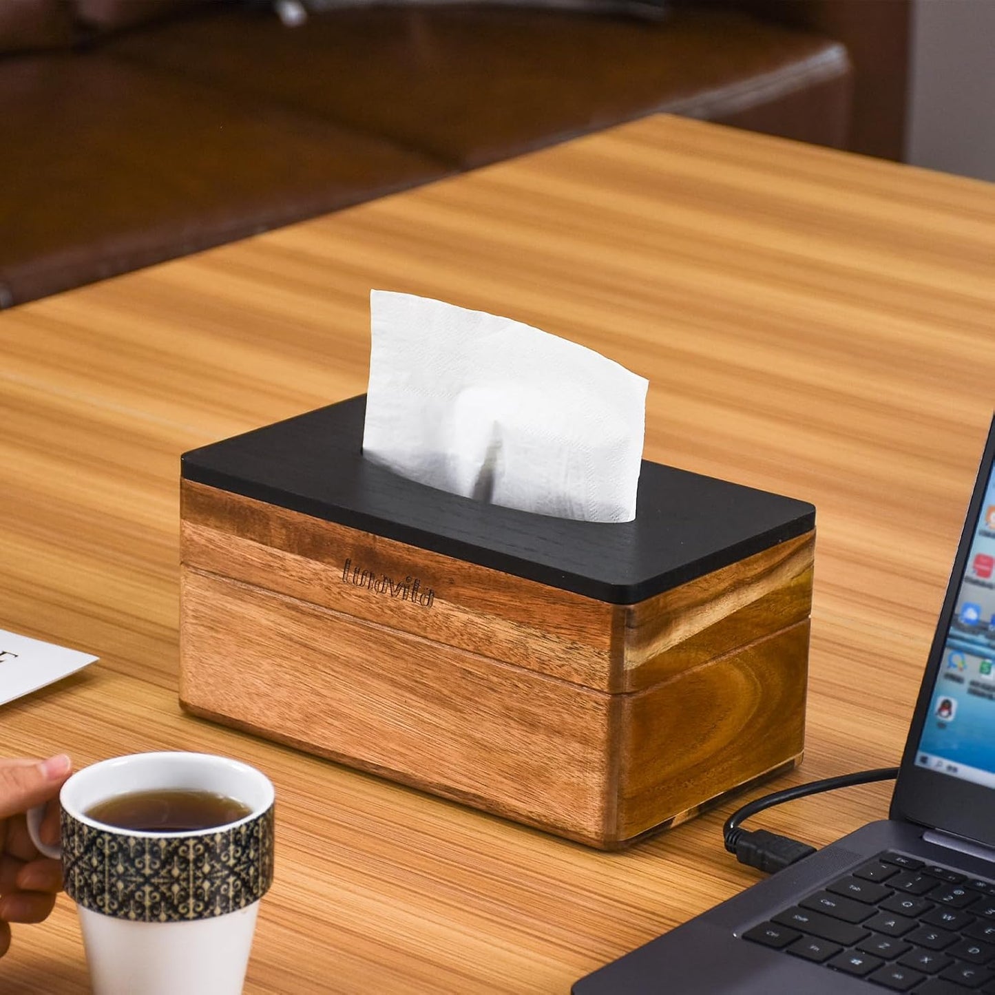 Wood Tissue Box Holder / Acacia / Rectangle