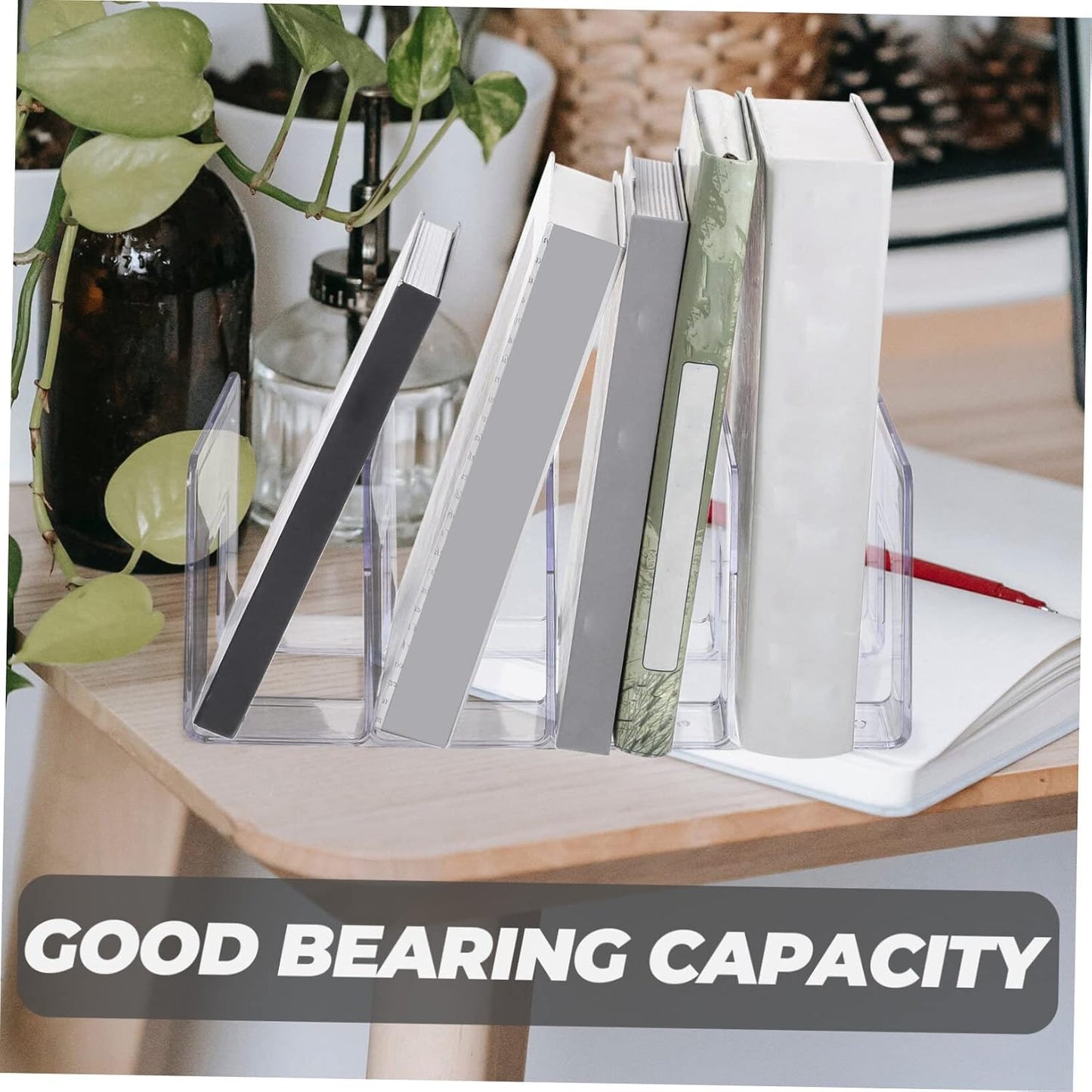 4 Bookends Storage File Boxes Non- Skid Bookend Document Rack Folders for Filing Cabinet / Clear